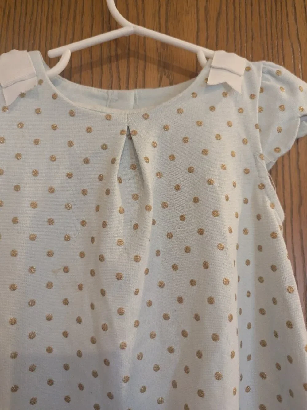 Tahari Polka Dot‎ Scalloped Hem w/ Bows Sea Foam and Gold Short Sleeve Dress-3T